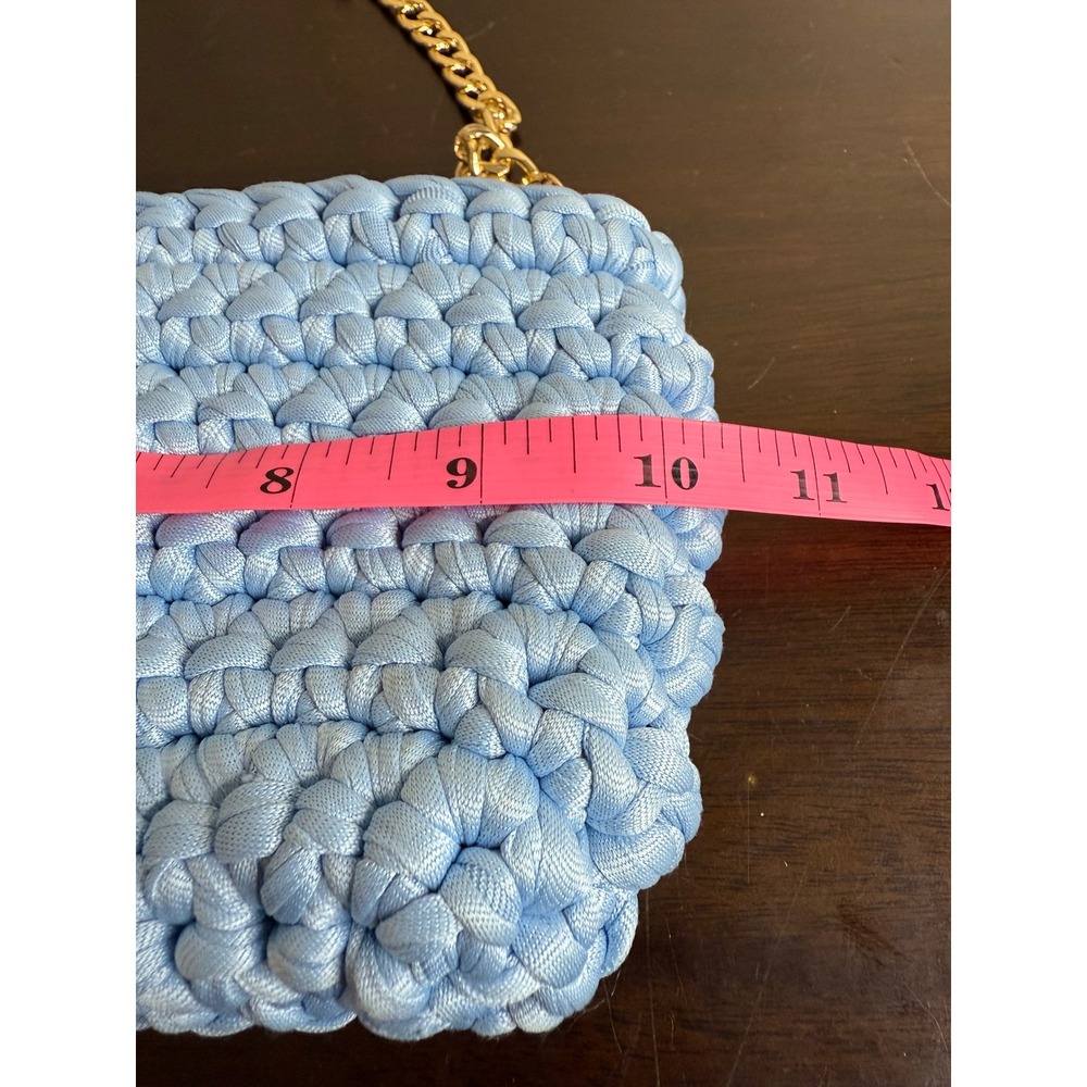 Crochet Shoulder Bag‎ Women's Light Blue Knit Purse with Gold Chain Strap Clutch - Picture 9 of 11